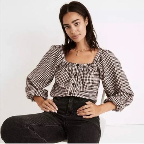 Madewell Tops - Madewell Plaid Puff Sleeve button down top size M